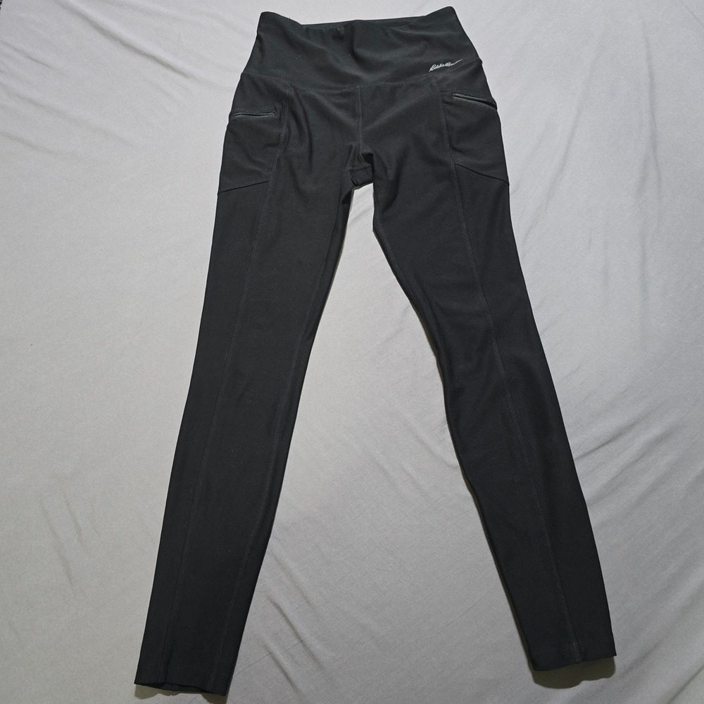 Eddie Bauer Womens Trail Tight Leggings Black High Rise Zipper Pockets Small